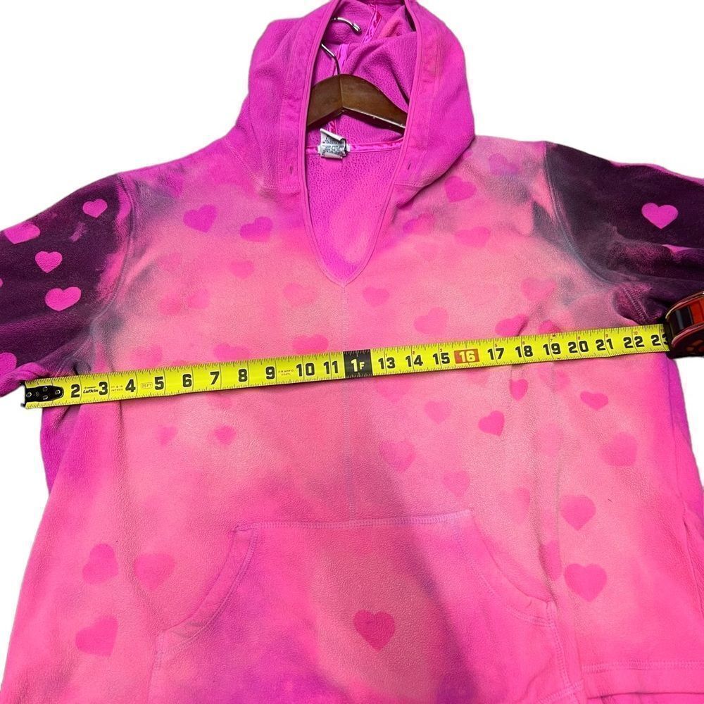 Hand painted fleece hoodie black and pink hearts - Picture 2 of 11